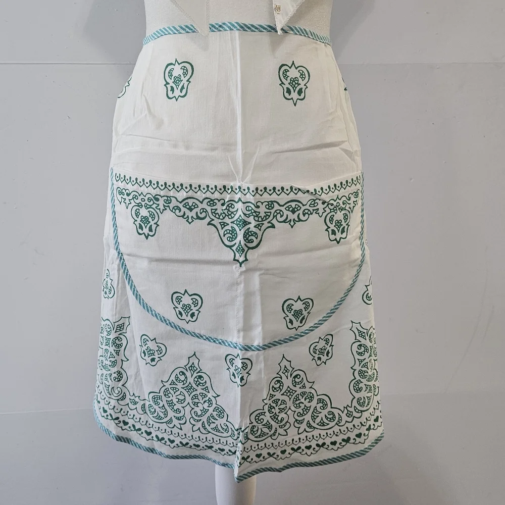 VTG Cotton Kitchen Apron & Bandana Set Blue Green Teal Swirled Design Pattern. - Picture 3 of 16